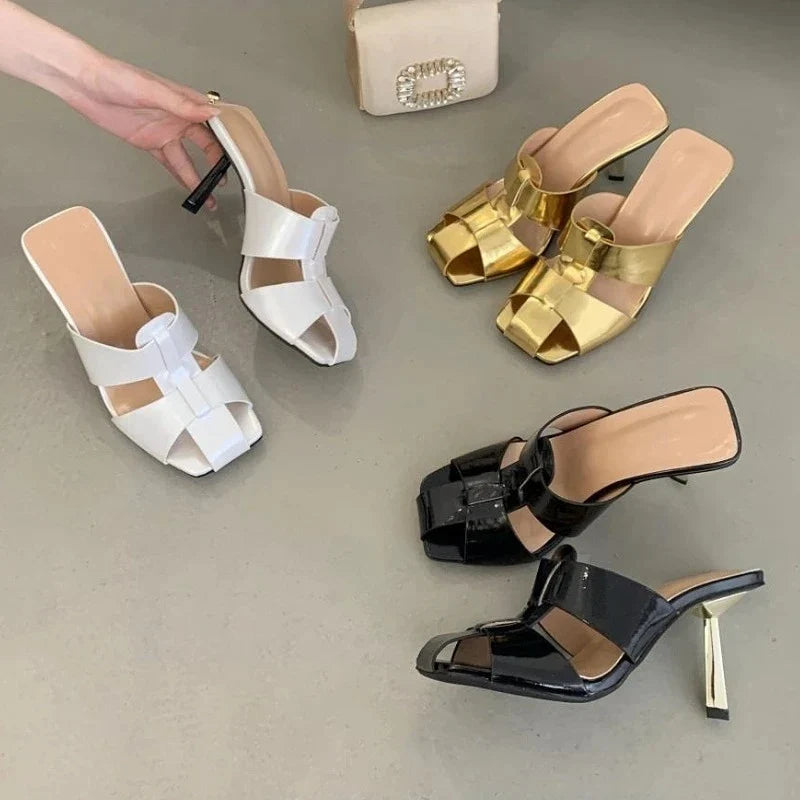 Women's Thin Heel Slide Sandals – Elegant High Heel Summer Shoes