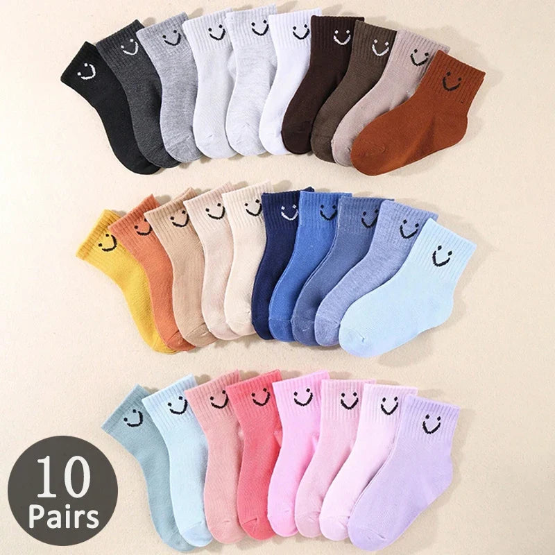 Kids' Smiley Face Mid-Calf Socks 10 Pairs | Boys & Girls