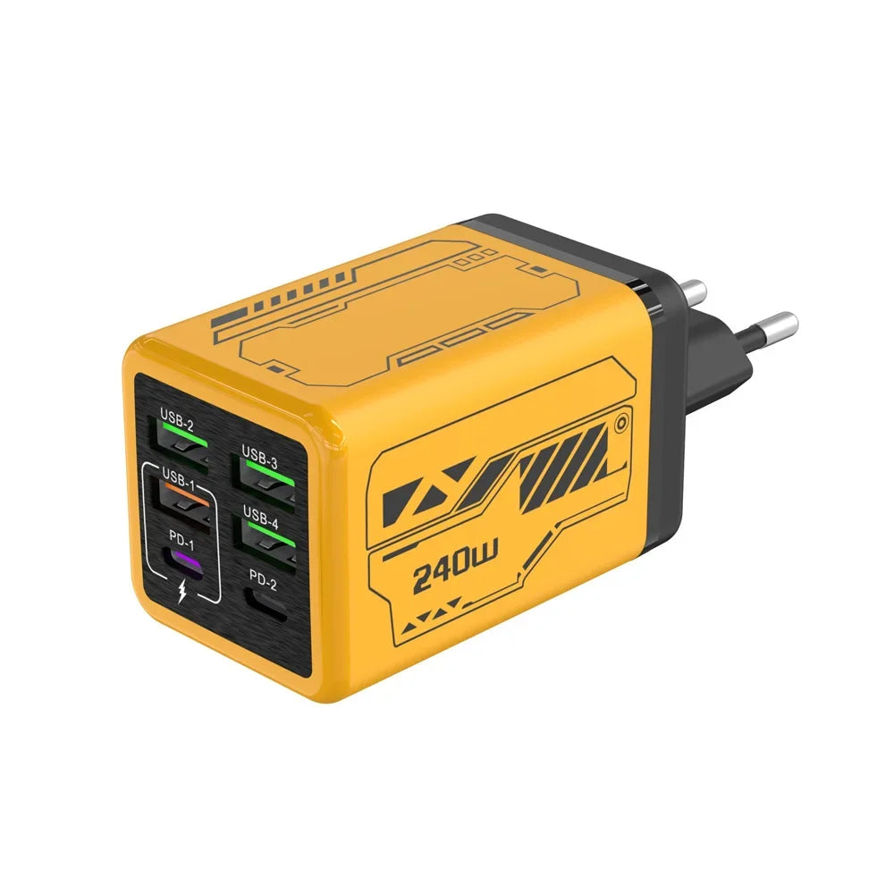 240W 6-Port USB-C Fast Wall Charger | PD & QC 3.0 EU/US/UK
