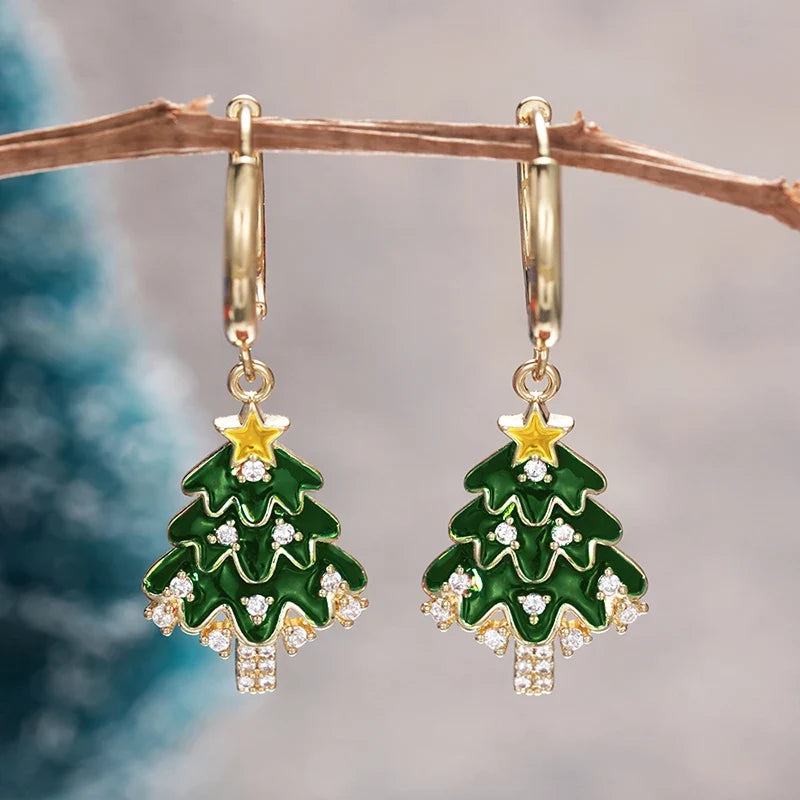Huitan Christmas Tree Dangle Earrings – CZ Drop Jewellery