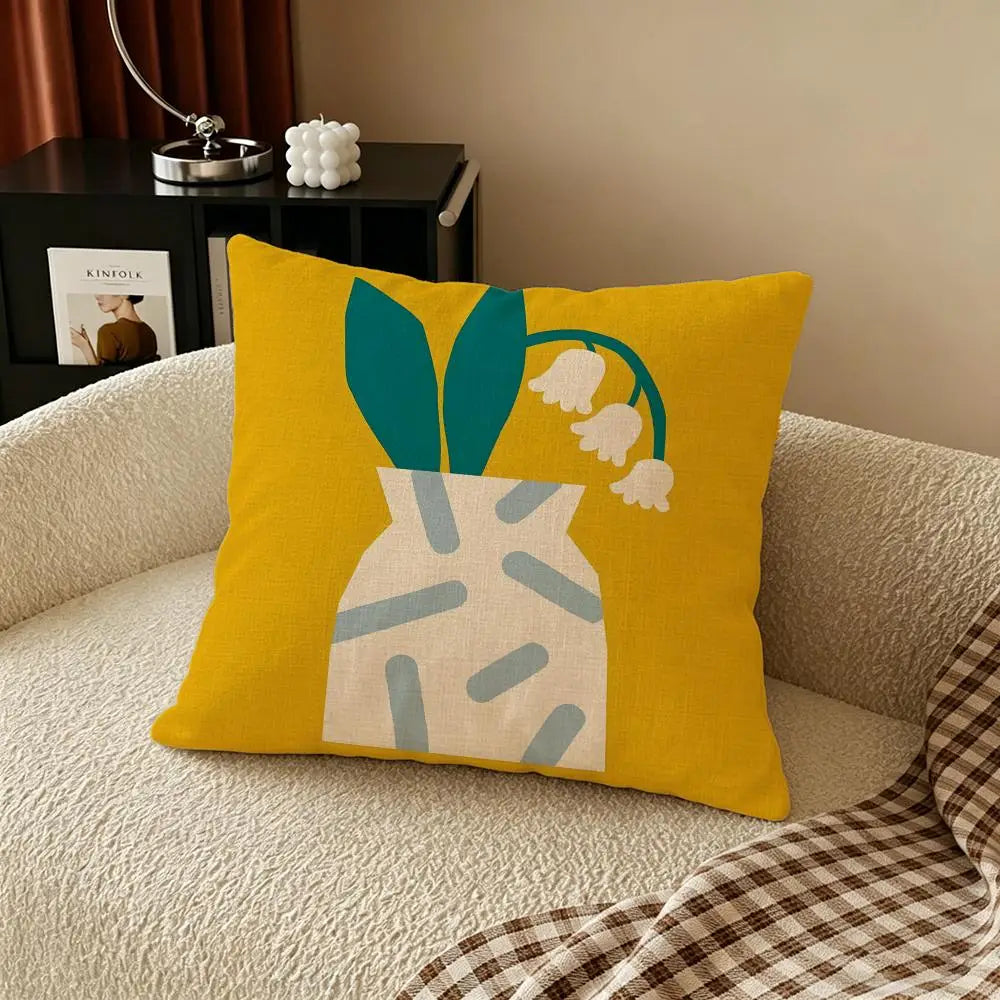Natural Linen Cushion Cover – Printed Pillow for Sofa & Bed