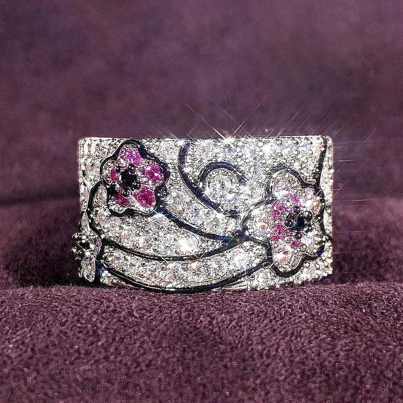 Huitan Flower CZ Pave Ring – Women's Wedding Band | Sizes 5–14