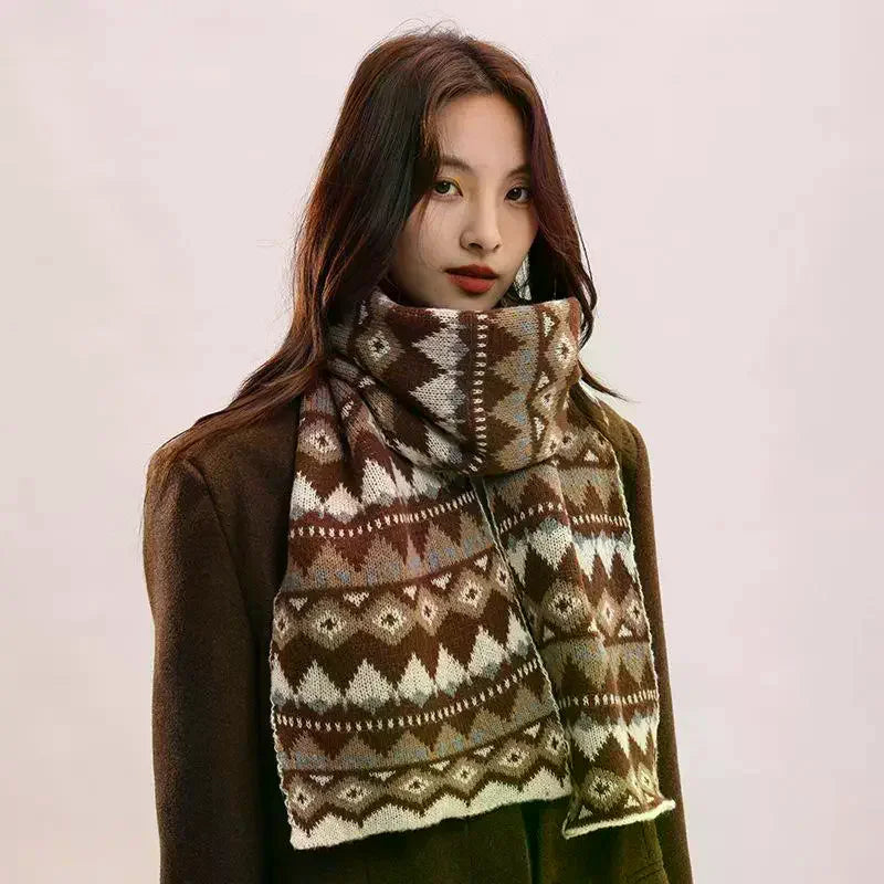 Women's Retro Jacquard Knit Winter Scarf – Thick & Warm