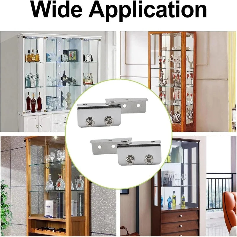 2-Pack Non-Drill Glass Door Hinges | Steel Cabinet Clips