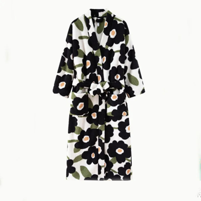 Women's Thick Coral Velvet Robe – Flannel Printed Loungewear
