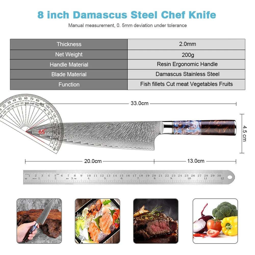 XITUO 8" Japanese Damascus Steel Chef Knife | Full Tang