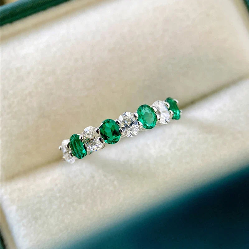 Huitan Oval Cubic Zirconia Ring for Women – Green & White CZ