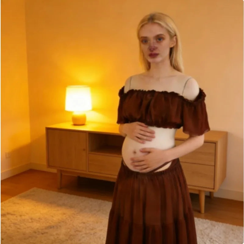 Maternity Photoshoot Dress 2-Piece | Chiffon Gown & Nursing Top
