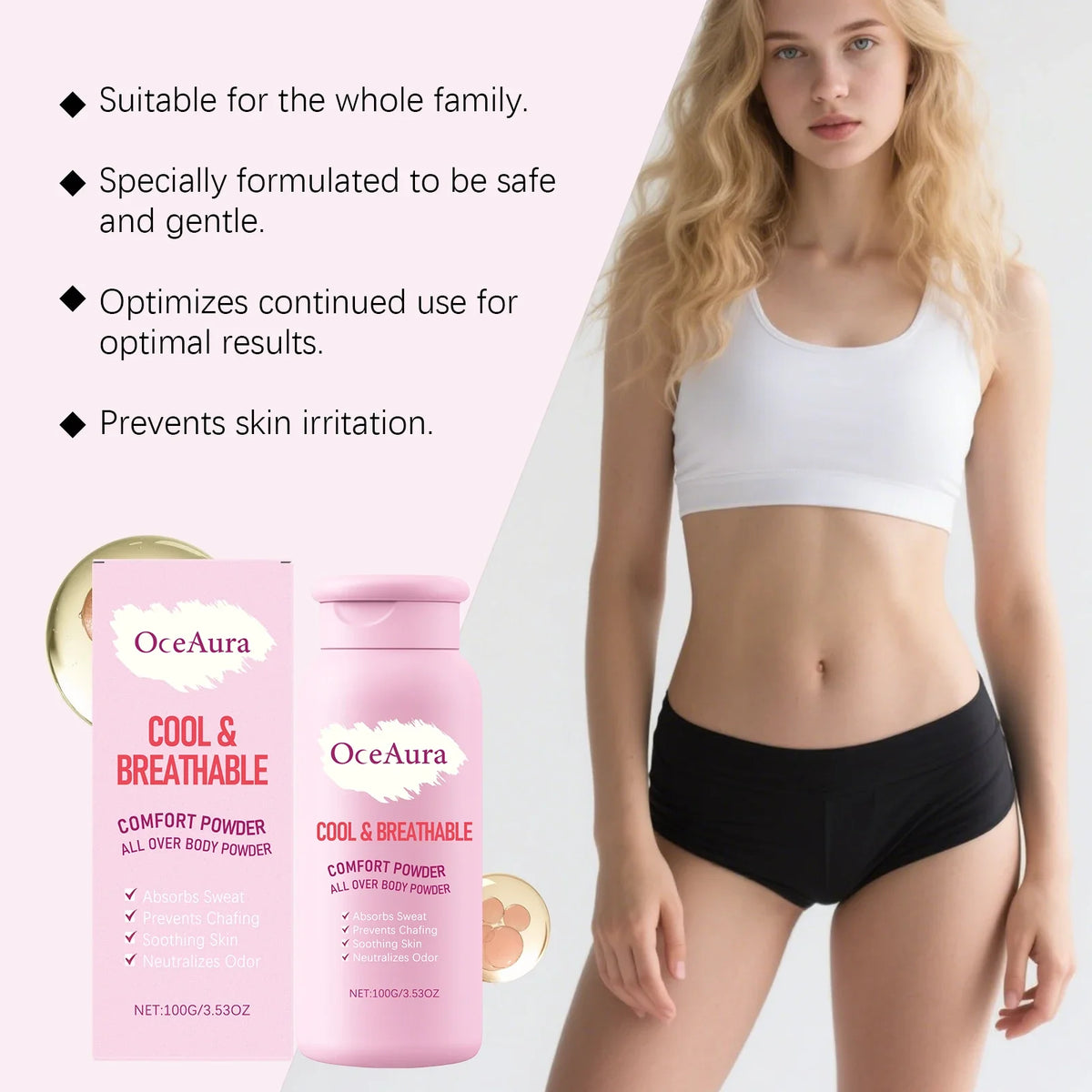 OceAura Talcum Body Powder – Sweat & Odor Absorbing 100g
