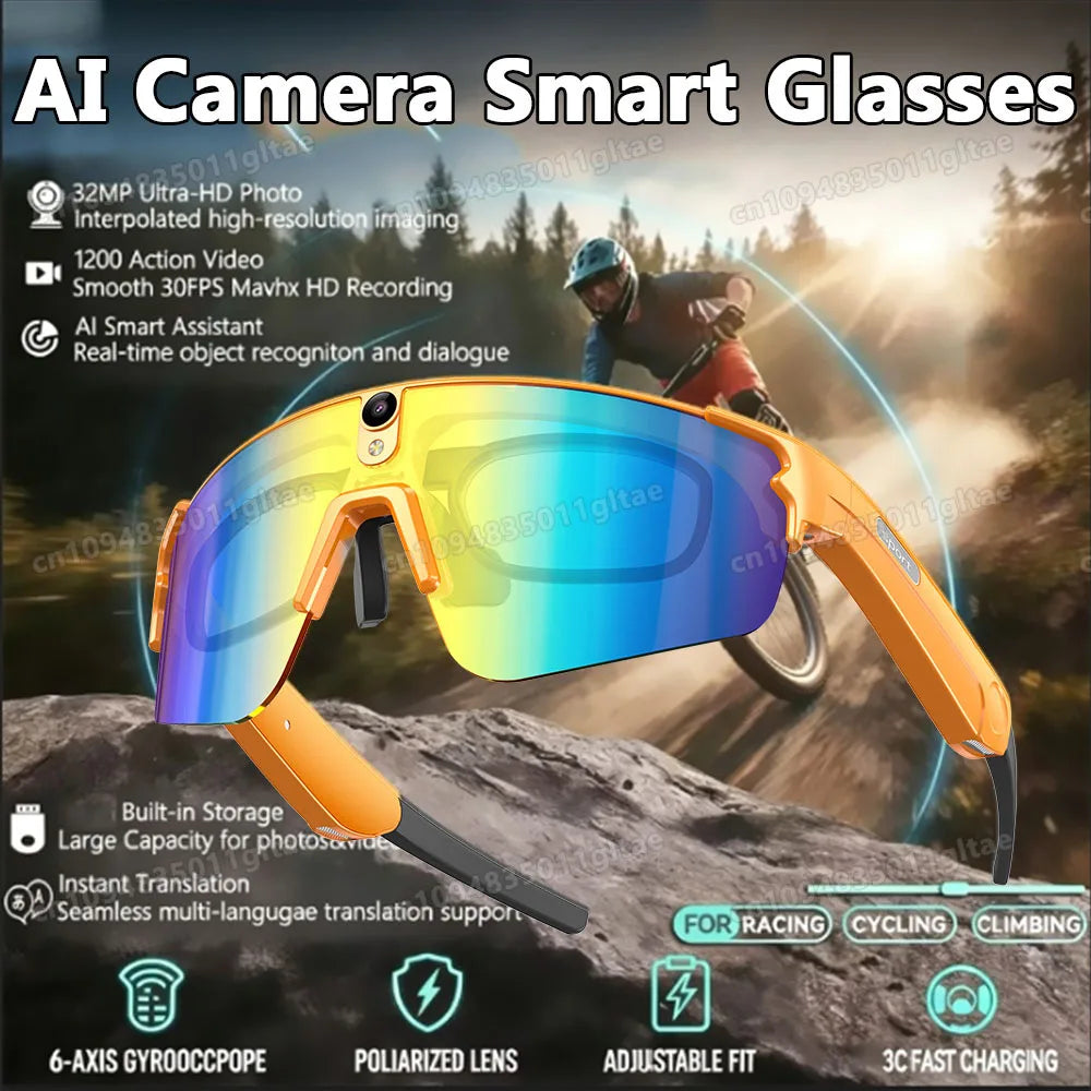 AI Smart Cycling Glasses Men 800W Camera Video Translation Sunglasses