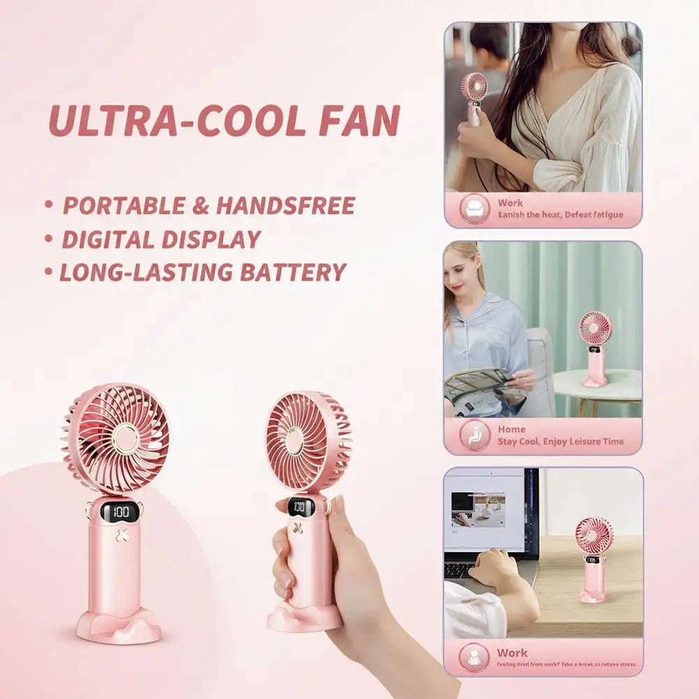Portable Handheld Mini Fan 6 Speed 90 Foldable LED Digital Display