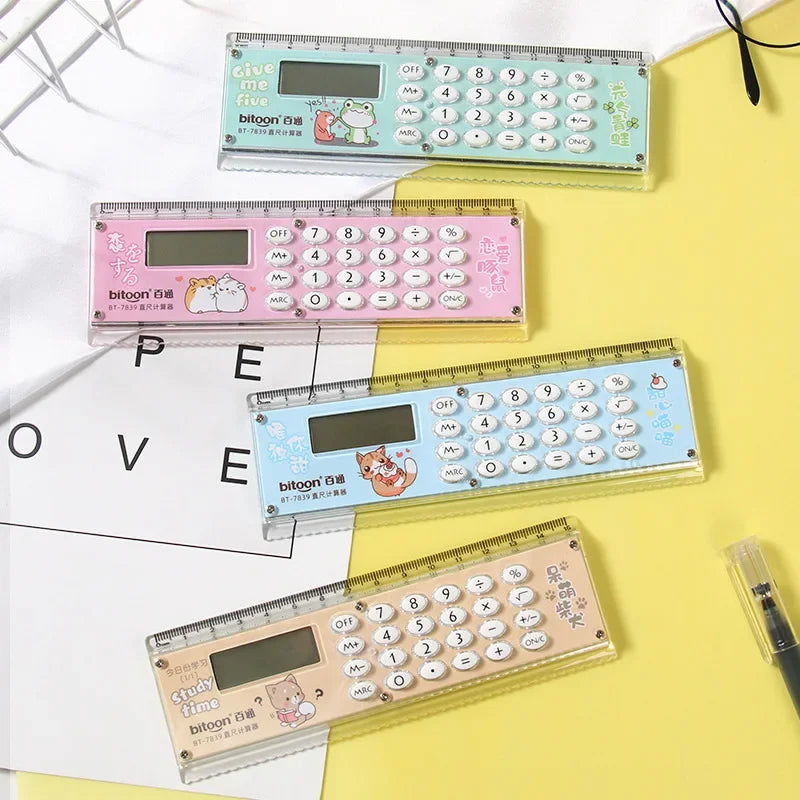Mini Cartoon Calculator Ruler – Cute Multifunction School Supply