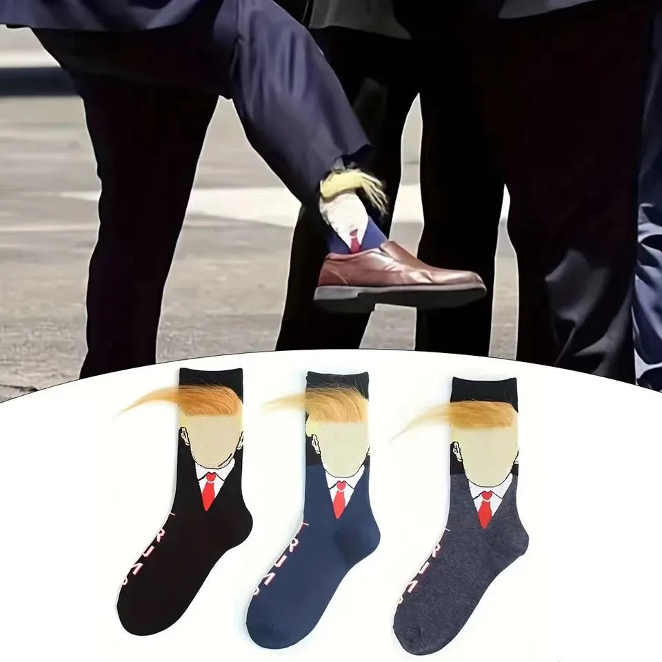 Funny Presidential 3D Fake Hair Crew Socks for Men