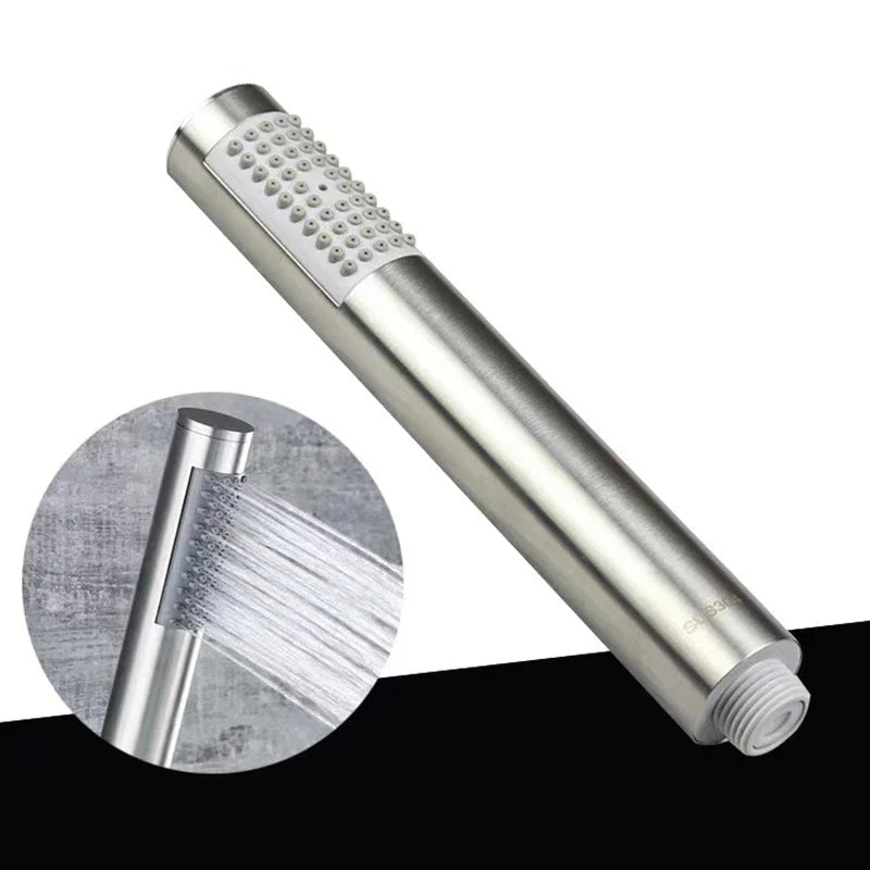 Stainless Steel Cylindrical Handheld Booster Shower Head Hotel Home