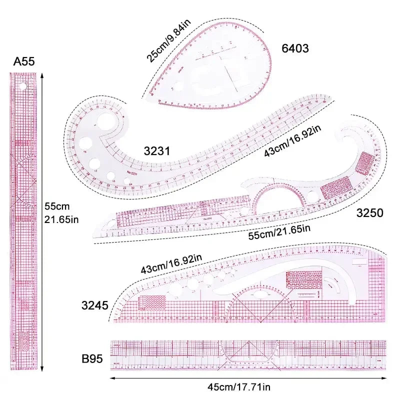 6-Piece French Curve Ruler Set for Sewing & Pattern Drafting