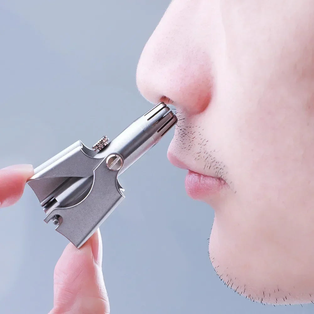 Manual Stainless Steel Nose & Ear Hair Trimmer – Quiet, Washable