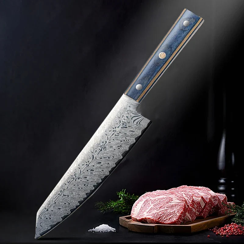 Damascus Steel Chef's Knife – Japanese-Style Wooden Handle