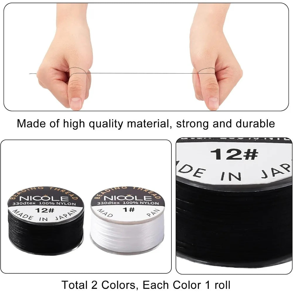 0.1mm Nylon Beading Thread 100 Yards – Black & White Cord