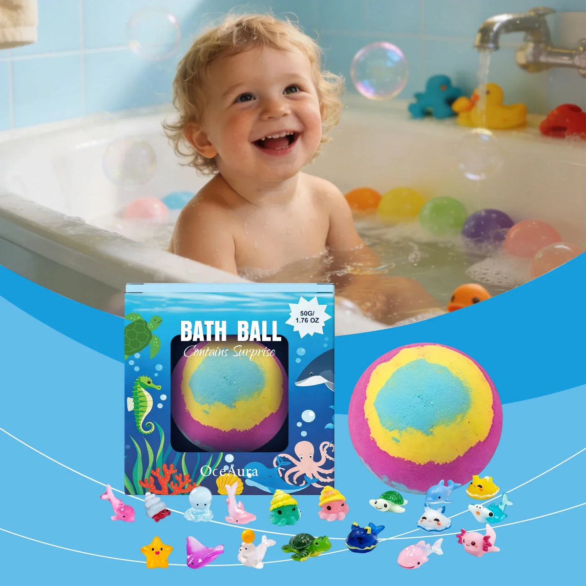 OceAura Kids Surprise Ocean Toy Bath Bomb – Fizzy & Fun Gift