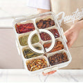 Divided Rotating Serving Tray Lid Handle Portable Snackle Box Fruits