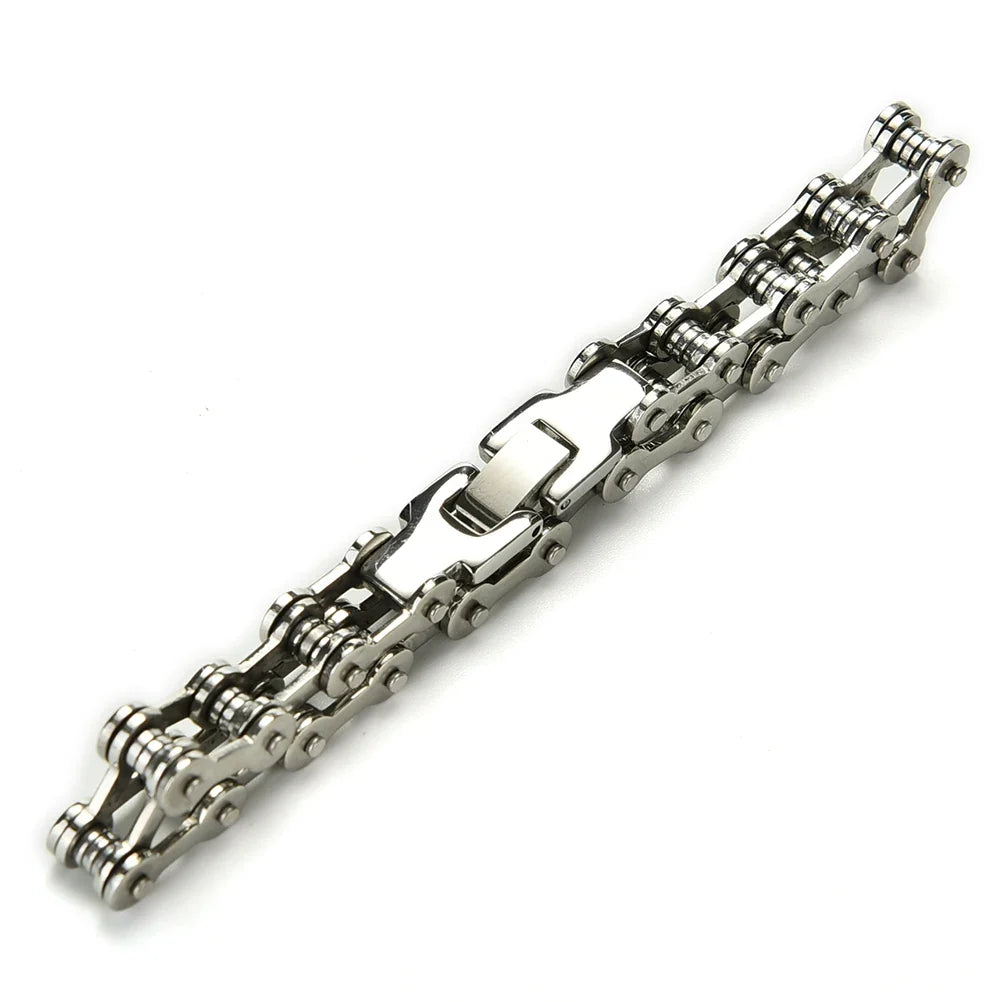 Punk Stainless Steel Motorcycle Chain Bracelet 8.5" Silver