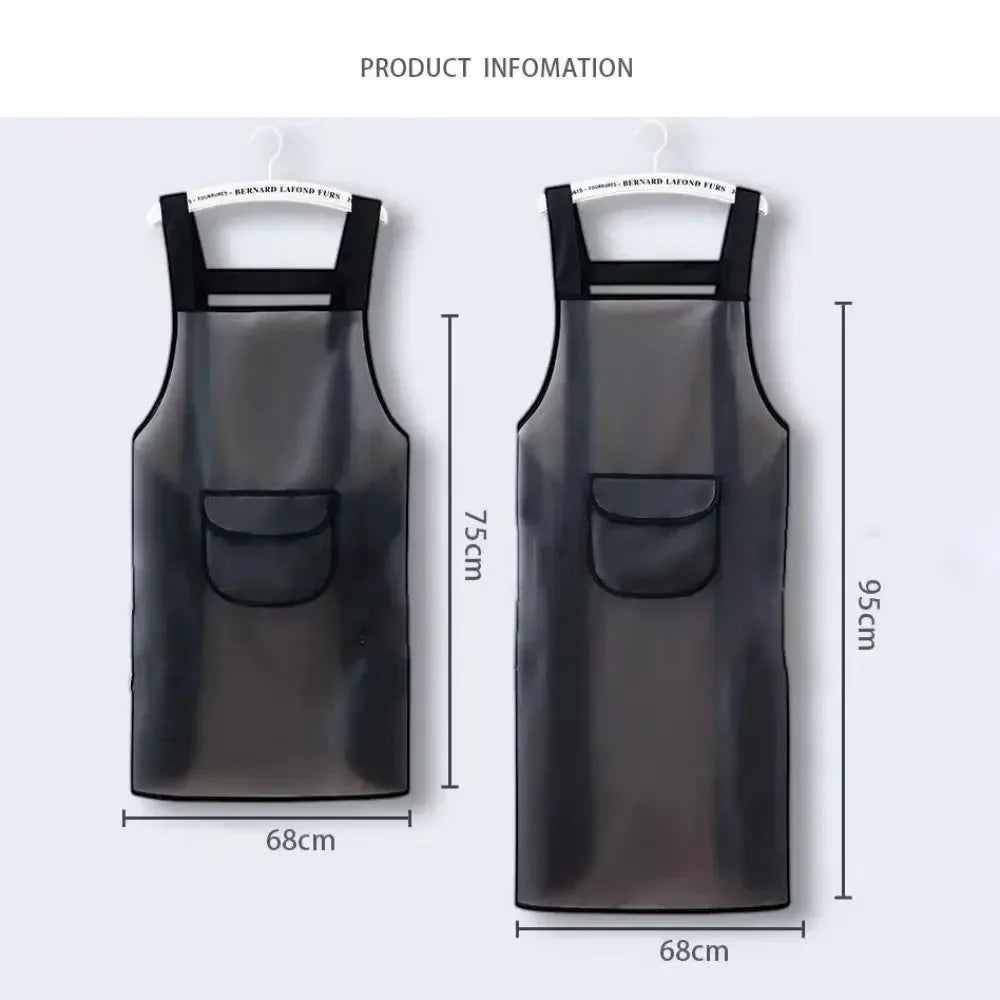 Transparent Black PVC Waterproof Kitchen Apron | Oil Resistant