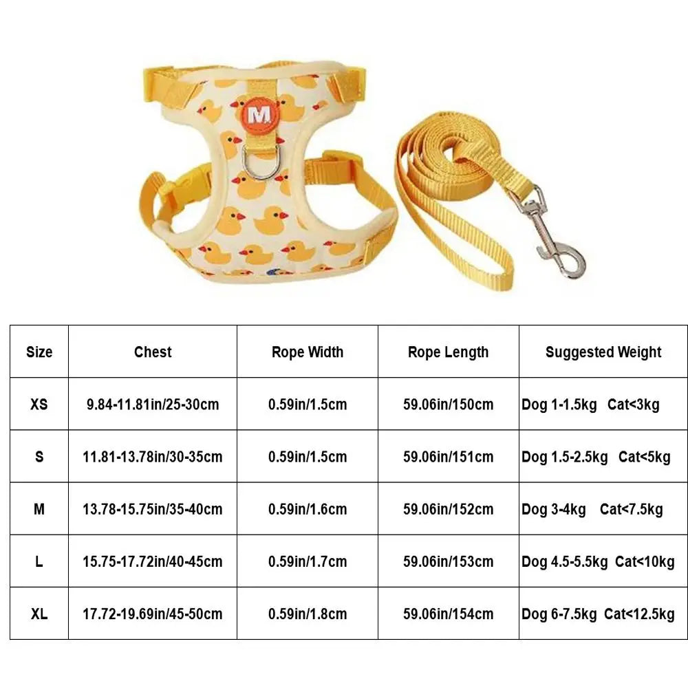 Yellow Duck Dog Harness & Leash Set | Adjustable Nylon Vest