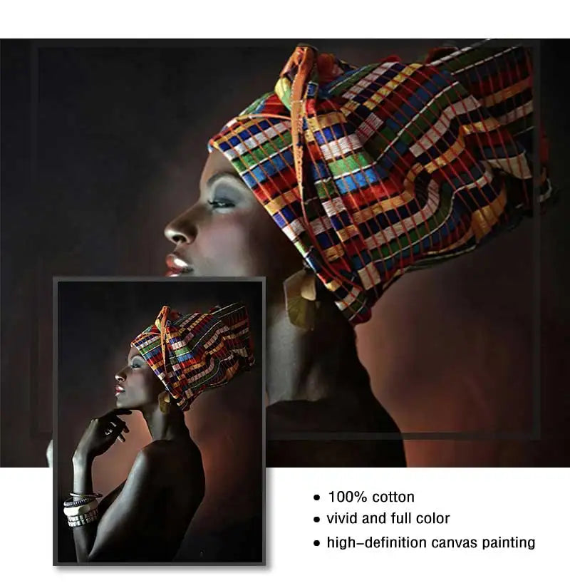 African Woman Portrait Canvas Wall Art | Boho Living Room Print