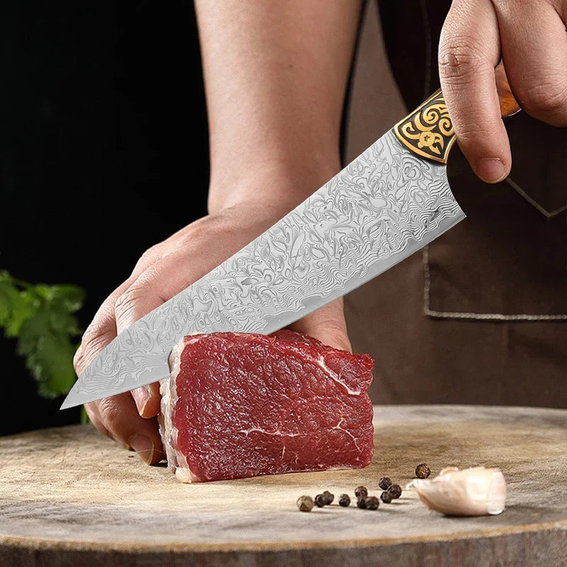 Damascus Steel Chef Knife – Wood Handle & Gift Box | InLeung