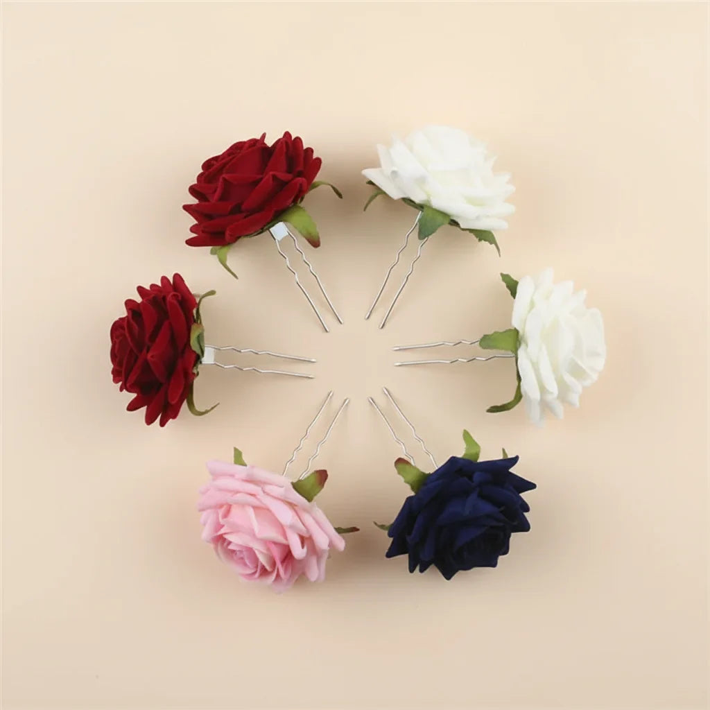 Silk Rose U-Shape Hair Fork | Bridal Floral Hair Accessory