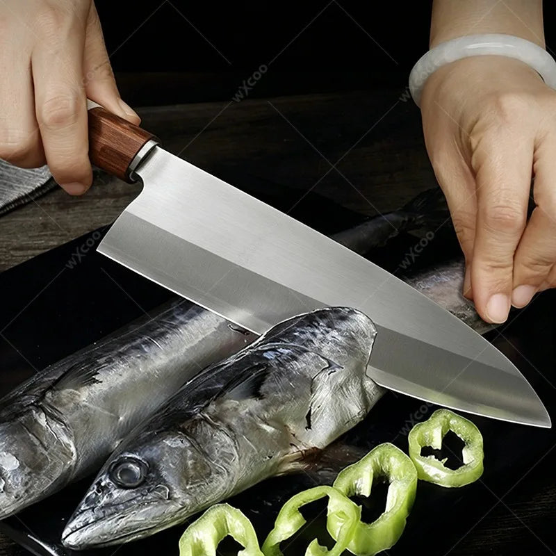 WXCOO 5Cr15 Stainless Steel Sashimi & Chef Knife – Wood Handle