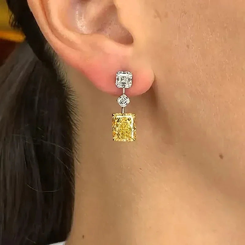Huitan CZ Drop Earrings – Yellow & White Cubic Zirconia