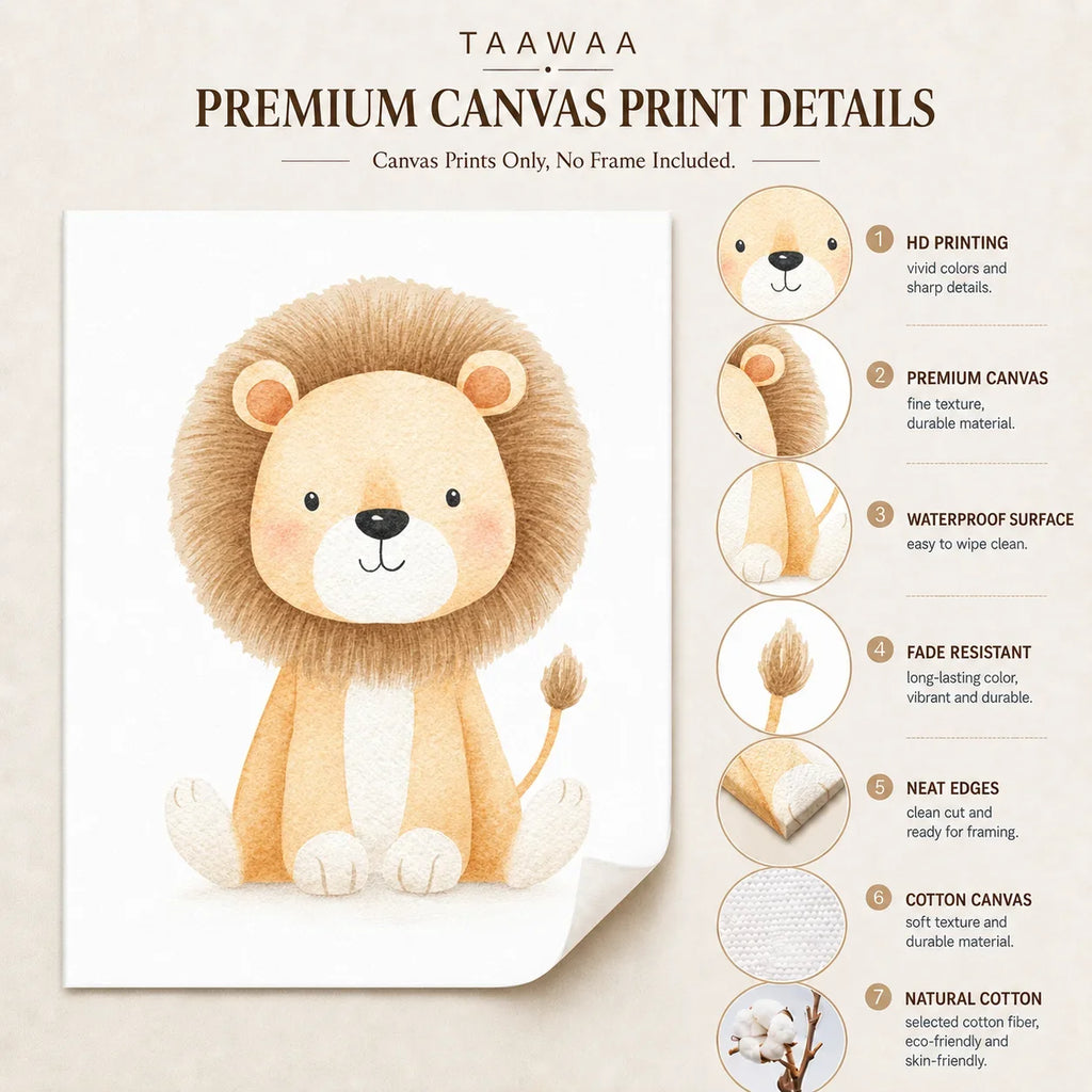 Nursery Animal Canvas Wall Art | Tiger Hippo Lion Kids Poster