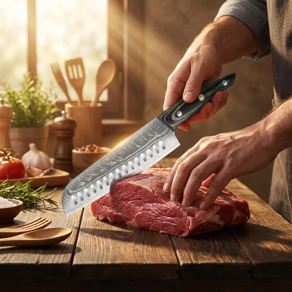 Damascus Steel Kitchen Knife Set – Sharp, Solid Wood Handle