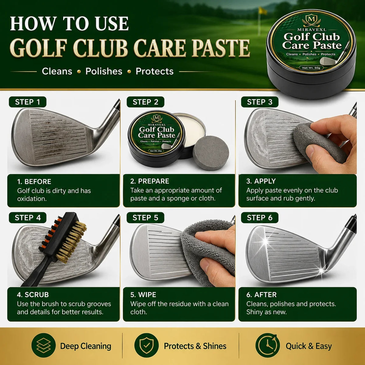 MIRAVEXL Golf Club Care Paste Kit – Polish & Clean Clubs