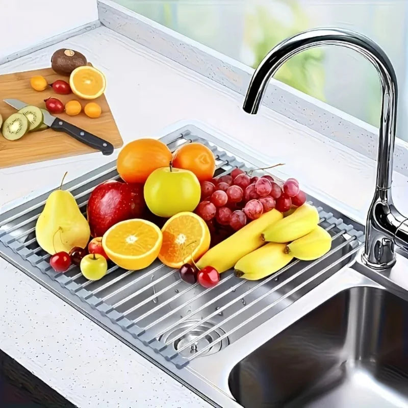 Foldable Stainless Steel Sink Drying Rack | Kitchen Dish Drainer