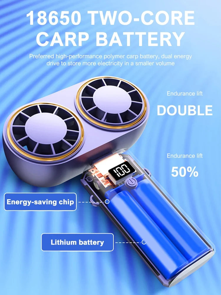 USB Rechargeable Neck Fan – Folding, Digital Display, 2400mAh