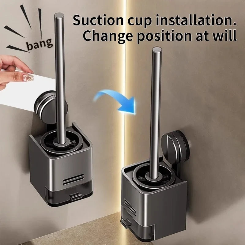 Wall-Mounted Suction Cup Toilet Brush & Holder | No Drilling