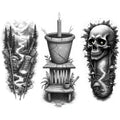 3-Pack Skull & Web Realistic Temporary Tattoos – Black & Grey