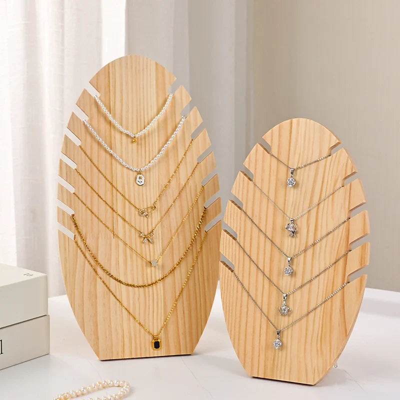 Wooden Necklace Large Small Display Rack Leaf Shaped Jewelry Storage