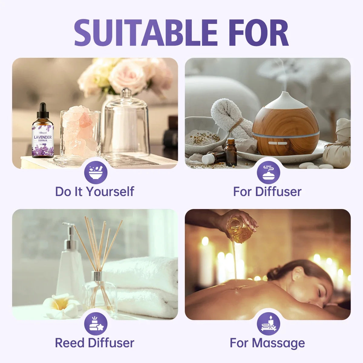 Hllozzi Lavender Essential Oil 30ml 60ml 100ml Aroma Diffuser
