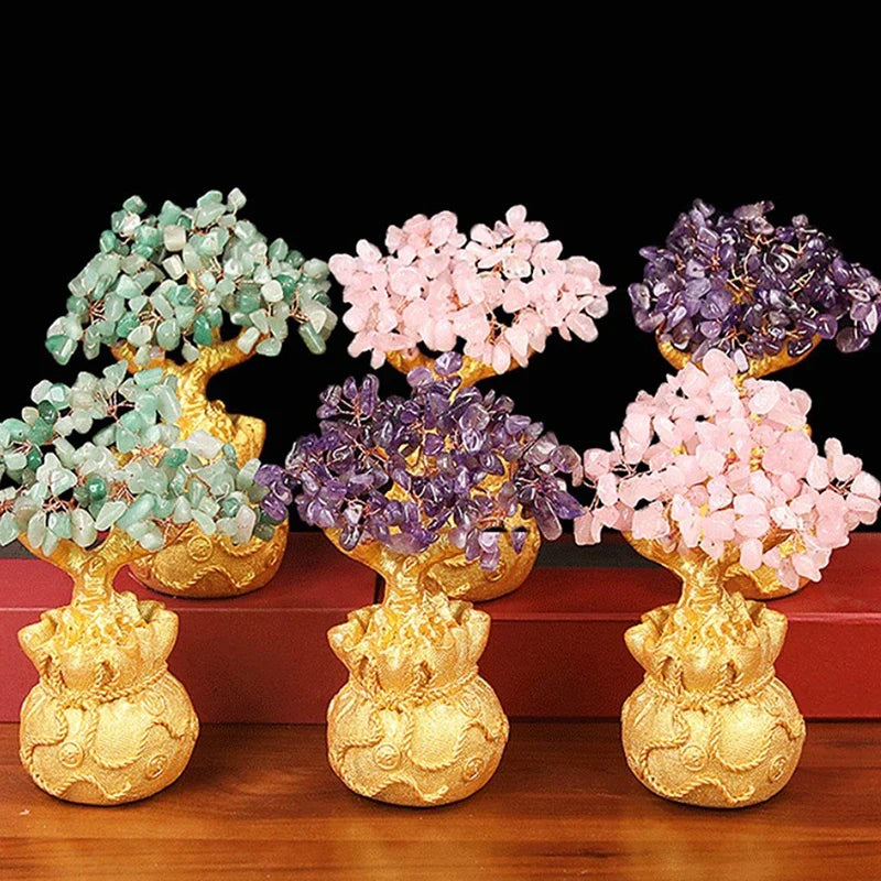 Yellow Crystal Money Tree Feng Shui Wealth Bonsai Ornament