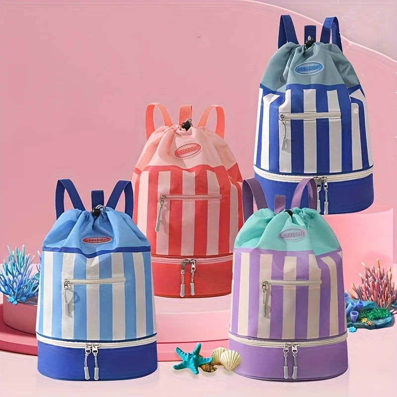 Striped Dry-Wet Separation Backpack – 10L Beach & Pool Bag