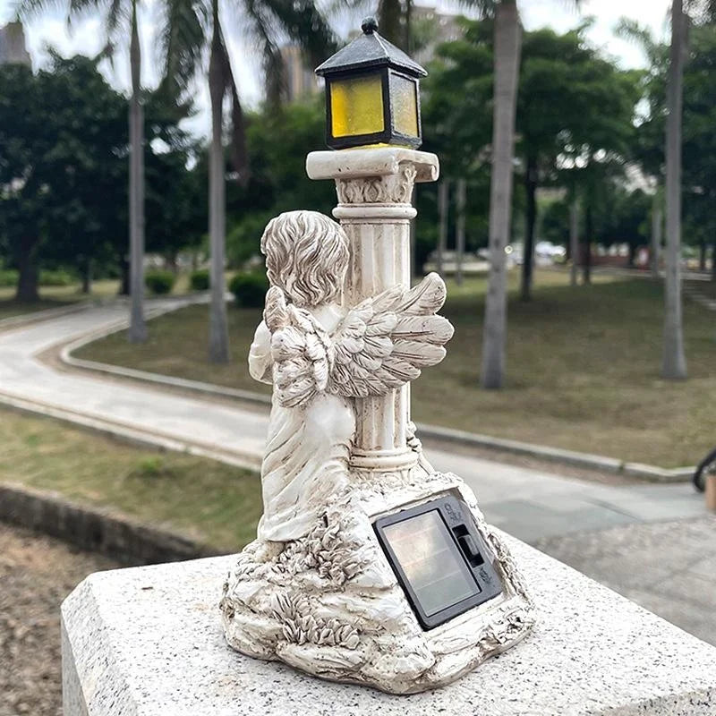 Solar Angel Garden Lamp – European Roman Column Resin Sculpture