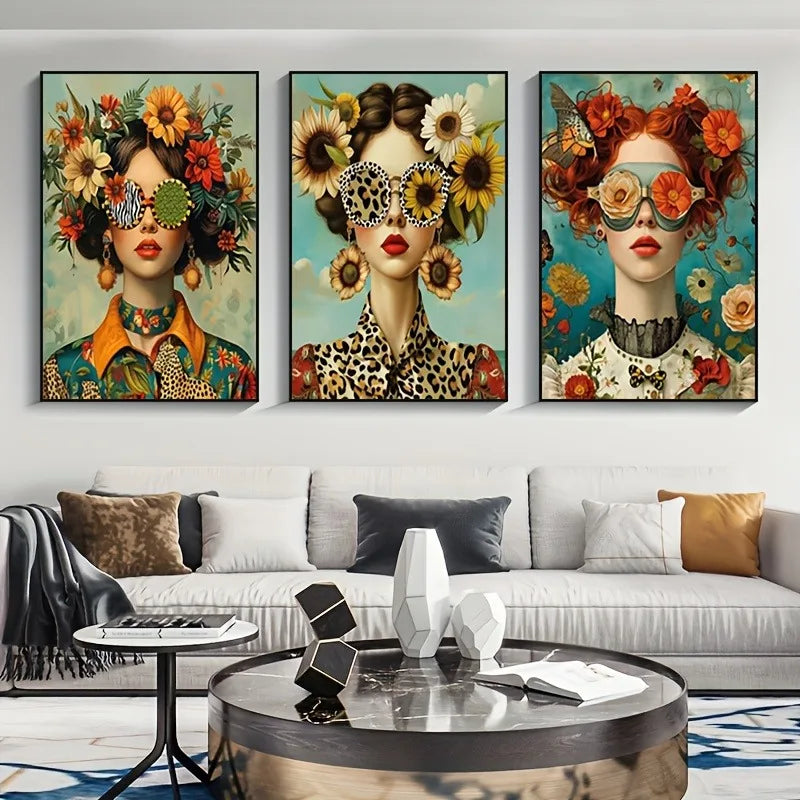 3-Piece Art Deco Glam Canvas Wall Art | Floral & Butterfly Prints