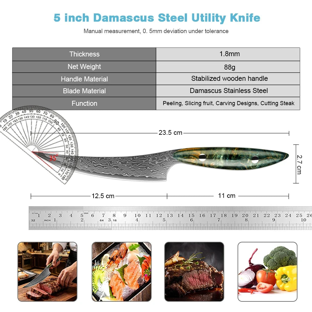 XITUO Damascus Steel Steak Knife Set – Non-Serrated Full Tang