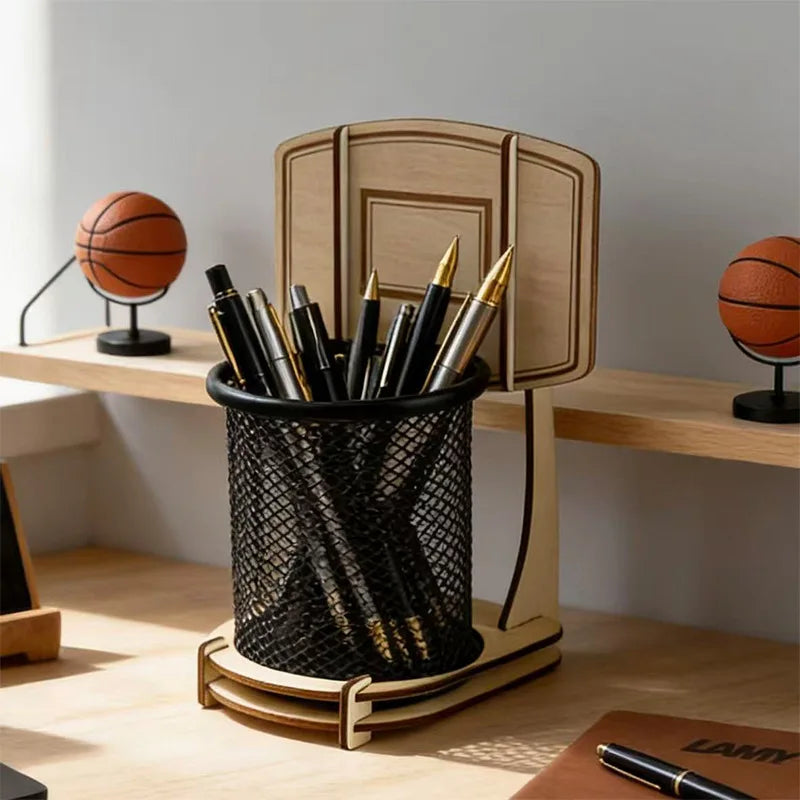 Wooden Multi-functional Assembled Basketball Hoop Pen Holder