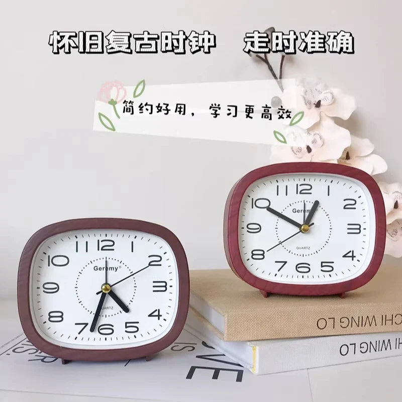 Simple Retro Imitation Wood Grain Alarm Clock Home Desktop Square
