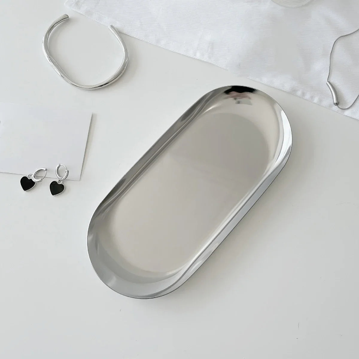 Silver Stainless Steel Cosmetic Jewelry Storage Tray