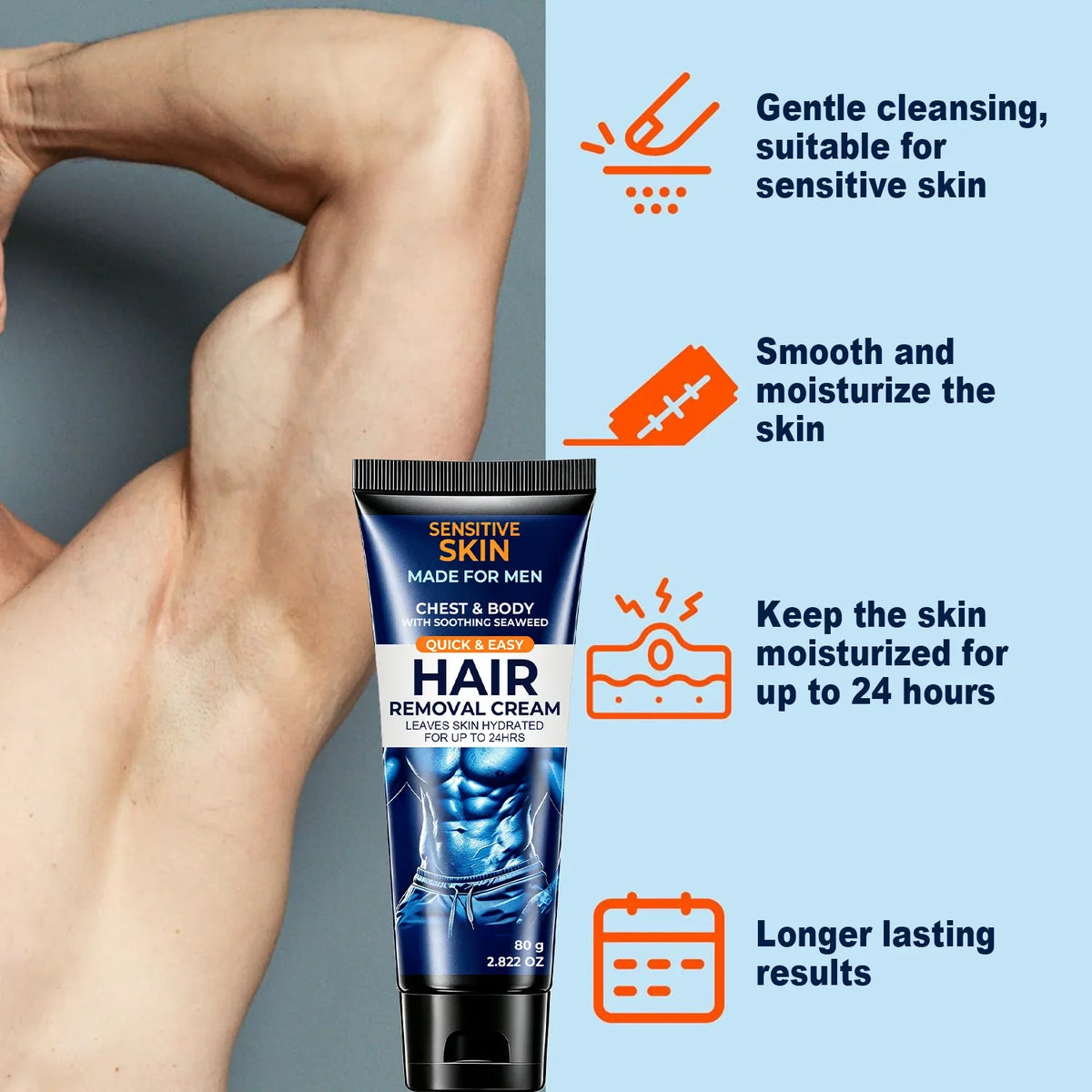 Men's Hair Removal Cream – Seaweed & Ginseng Formula, 80g